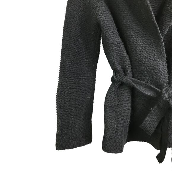 Boden Cardigan‎ Sweater Womens Size 10 Black Wool Tie Front Long Sleeve - Picture 5 of 7